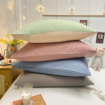 Dark Grey And Light Grey Washed Cotton Pillowcase Set - Solid Color, Simple Two-Tone Design, 48x74cm (Pair)