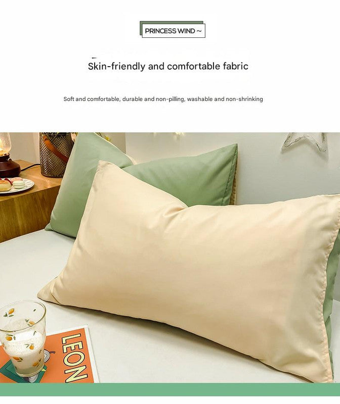 Dark Grey And Light Grey Washed Cotton Pillowcase Set - Solid Color, Simple Two-Tone Design, 48x74cm (Pair)