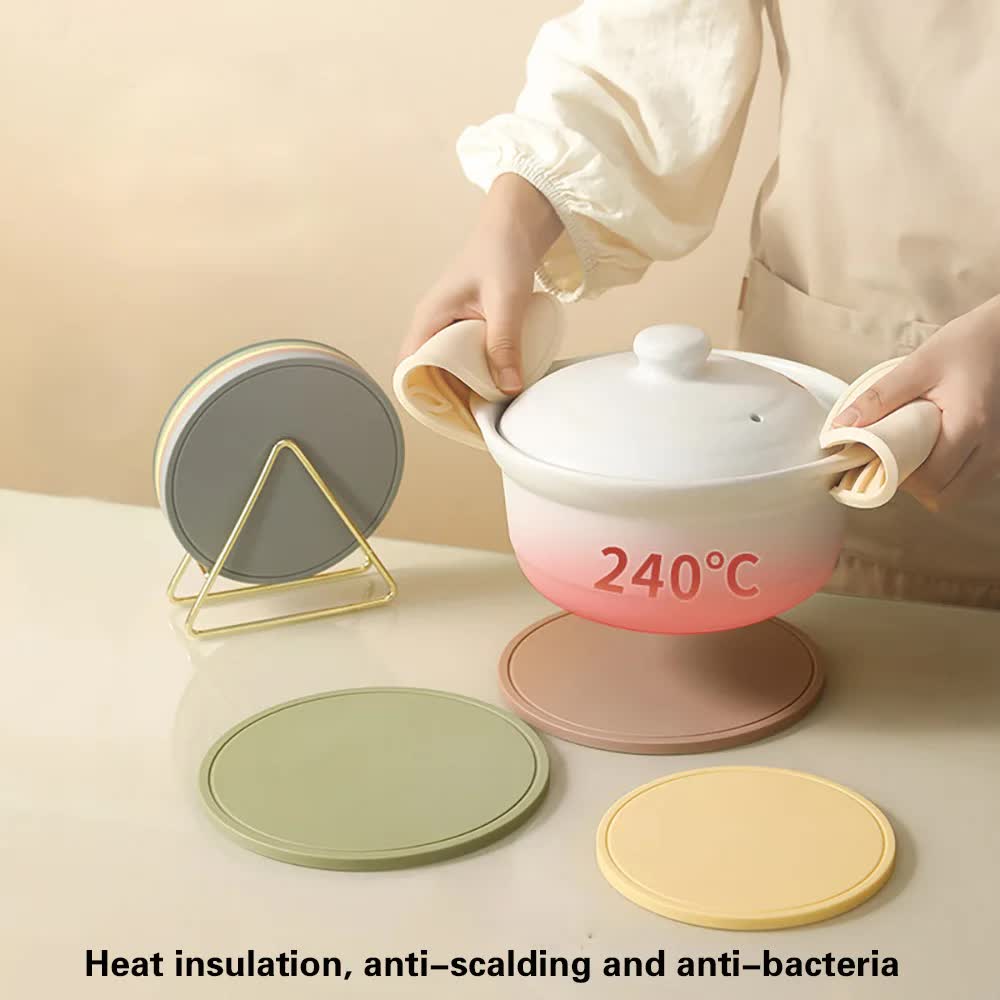 Brown 3 Pcs Premium Silicone Round Heat-Resistant Pad - 20cm Durable Kitchen Pot Mat with Anti-Slip Design