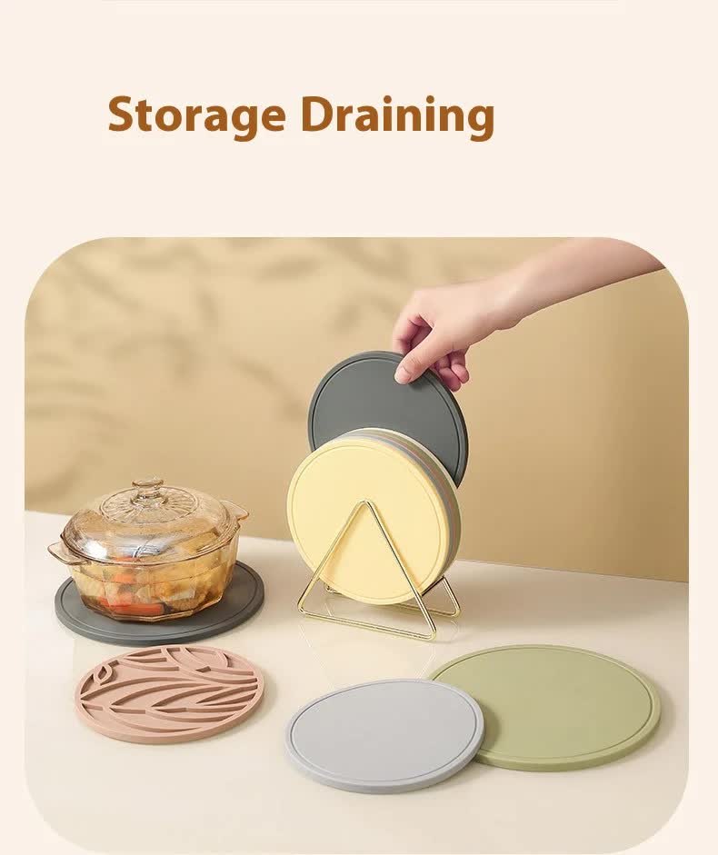 Brown 3 Pcs Premium Silicone Round Heat-Resistant Pad - 20cm Durable Kitchen Pot Mat with Anti-Slip Design