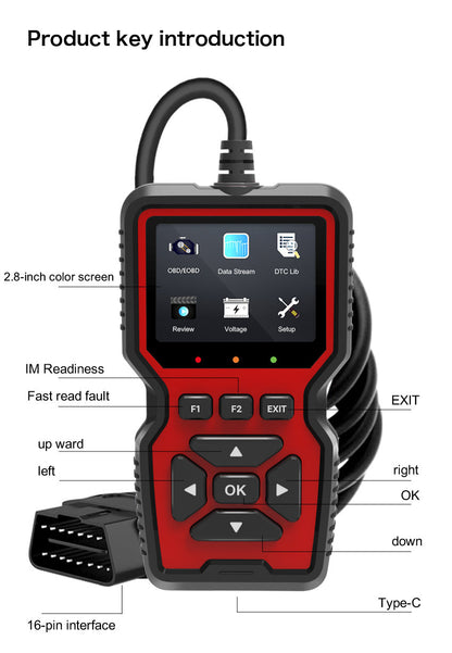 Black and Red OBD2 Scanner Car Diagnostic Tool - Engine Fault Code Reader