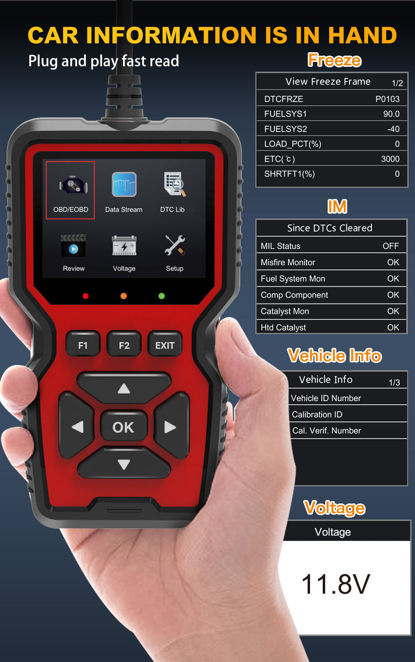 Black and Red OBD2 Scanner Car Diagnostic Tool - Engine Fault Code Reader