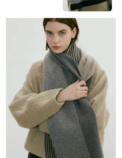 Grey Luxury Striped Suede-Feel Scarf - Soft and Warm for All Seasons