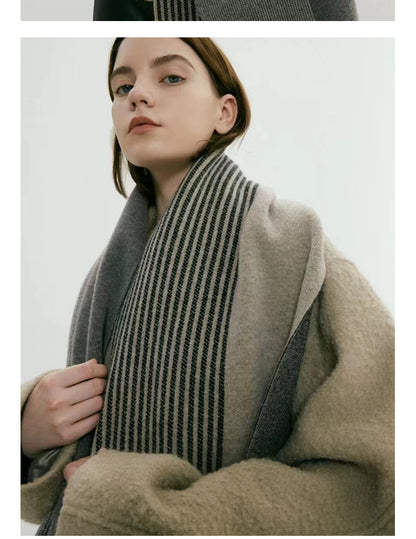 Grey Luxury Striped Suede-Feel Scarf - Soft and Warm for All Seasons