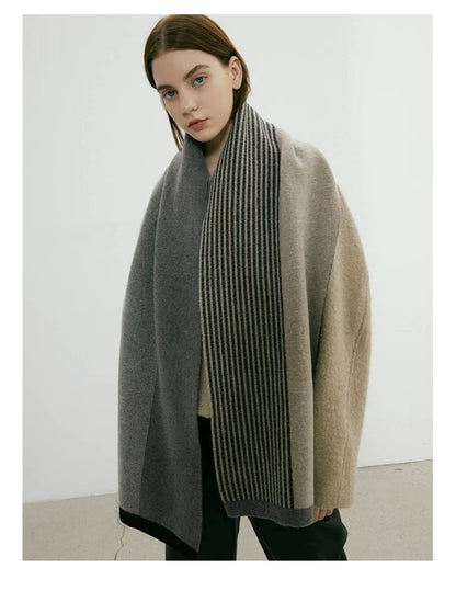 Grey Luxury Striped Suede-Feel Scarf - Soft and Warm for All Seasons