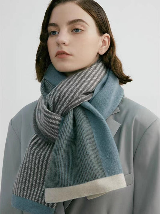 Blue Luxury Striped Suede-Feel Scarf - Soft and Warm for All Seasons