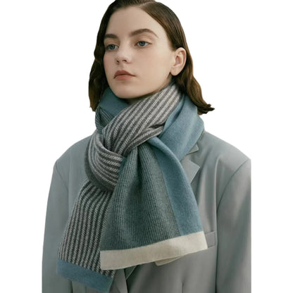 Blue Luxury Striped Suede-Feel Scarf - Soft and Warm for All Seasons