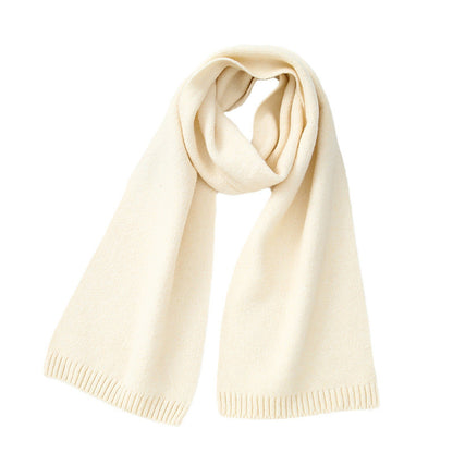 Milky White Soft Wool-Blend Solid Color Knit Scarf for Women - Cozy Faux Cashmere Shawl