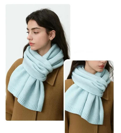 Milky White Soft Wool-Blend Solid Color Knit Scarf for Women - Cozy Faux Cashmere Shawl