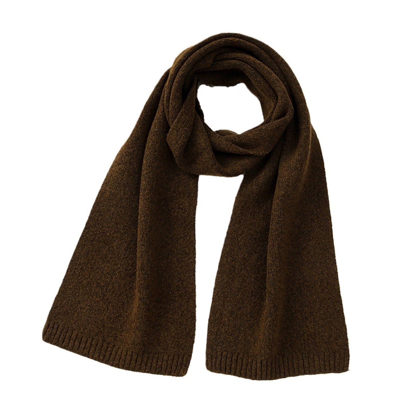 Brown Soft Wool-Blend Solid Color Knit Scarf for Women - Cozy Faux Cashmere Shawl