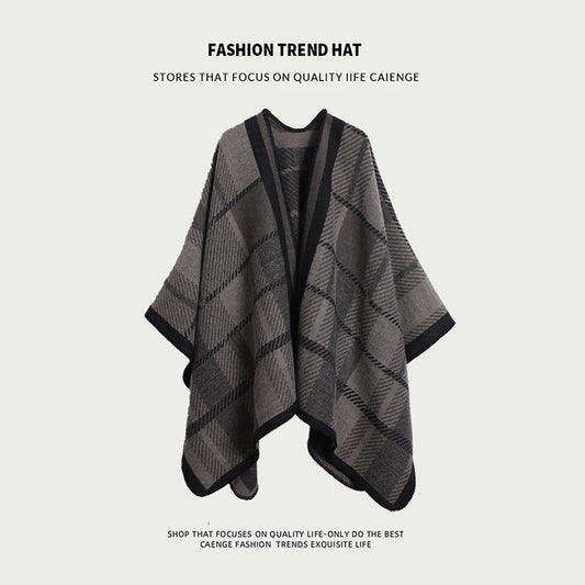 Grey Ethnic Boho Shawl for Women - Stylish Split Cape for Travel and Cooling Rooms