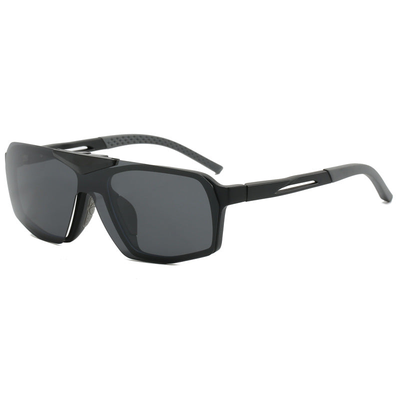 Black Flip-Up Polarized Sports Sunglasses - Versatile Outdoor Cycling and Windproof Eyewear