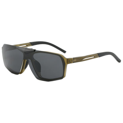 Brown Frame Gray Film Flip-Up Polarized Sports Sunglasses - Versatile Outdoor Cycling and Windproof Eyewear