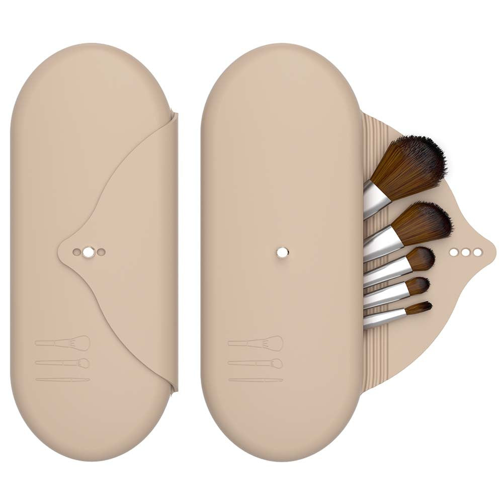 2 Pcs Beige Elegant Silicone Makeup Brush Storage Case - Travel-Friendly, Dustproof, and Multi-Functional