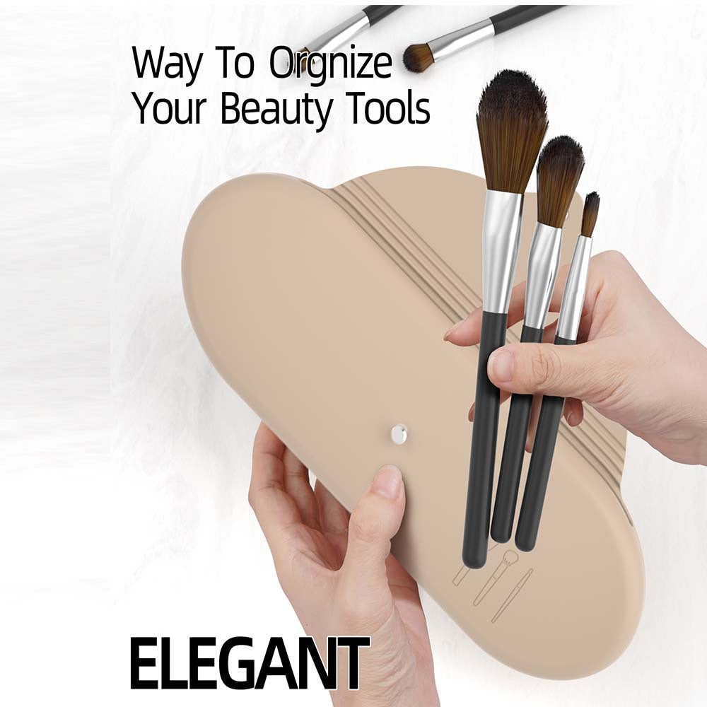 2 Pcs Beige Elegant Silicone Makeup Brush Storage Case - Travel-Friendly, Dustproof, and Multi-Functional