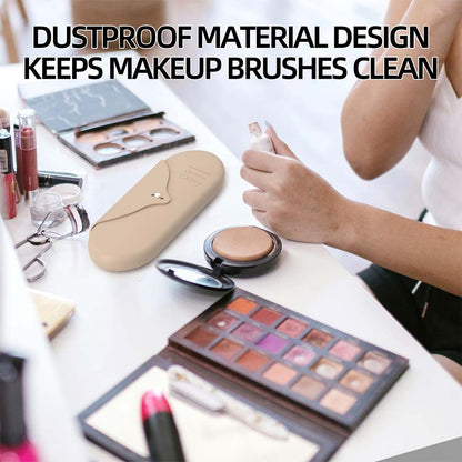2 Pcs Beige Elegant Silicone Makeup Brush Storage Case - Travel-Friendly, Dustproof, and Multi-Functional