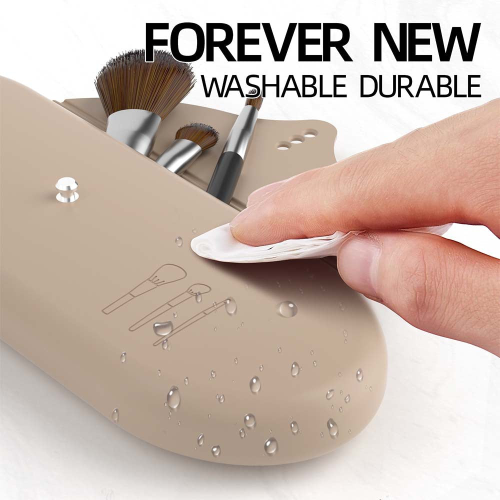 2 Pcs Beige Elegant Silicone Makeup Brush Storage Case - Travel-Friendly, Dustproof, and Multi-Functional