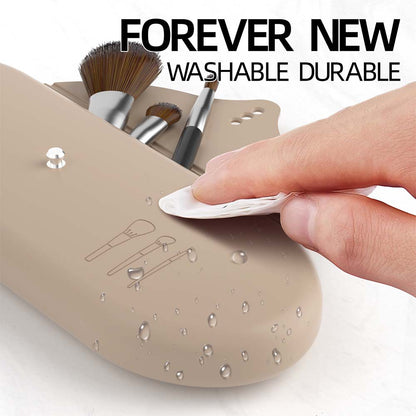 2 Pcs Beige Elegant Silicone Makeup Brush Storage Case - Travel-Friendly, Dustproof, and Multi-Functional
