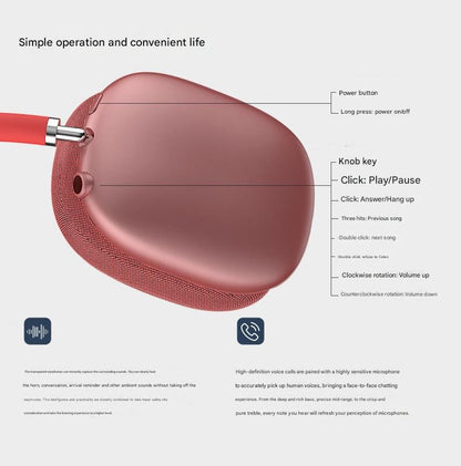 Red Bluetooth Over-Ear Headphones - Mesh Headband, Wireless, Rotatable Earcups