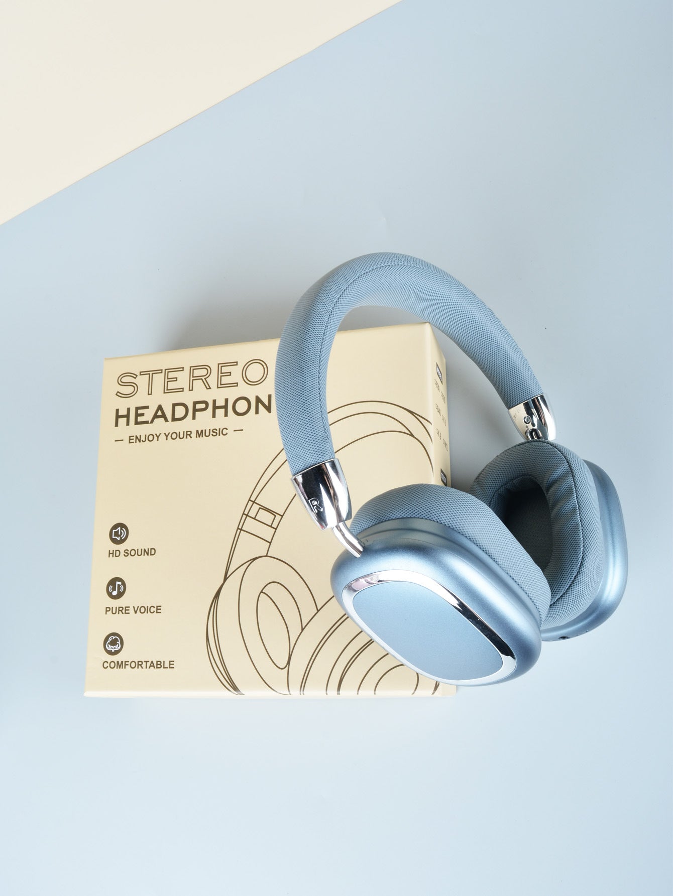 Blue Comfortable Bluetooth Over-Ear Headphones - Soft Earmuffs, Foldable Design, Stereo Sound