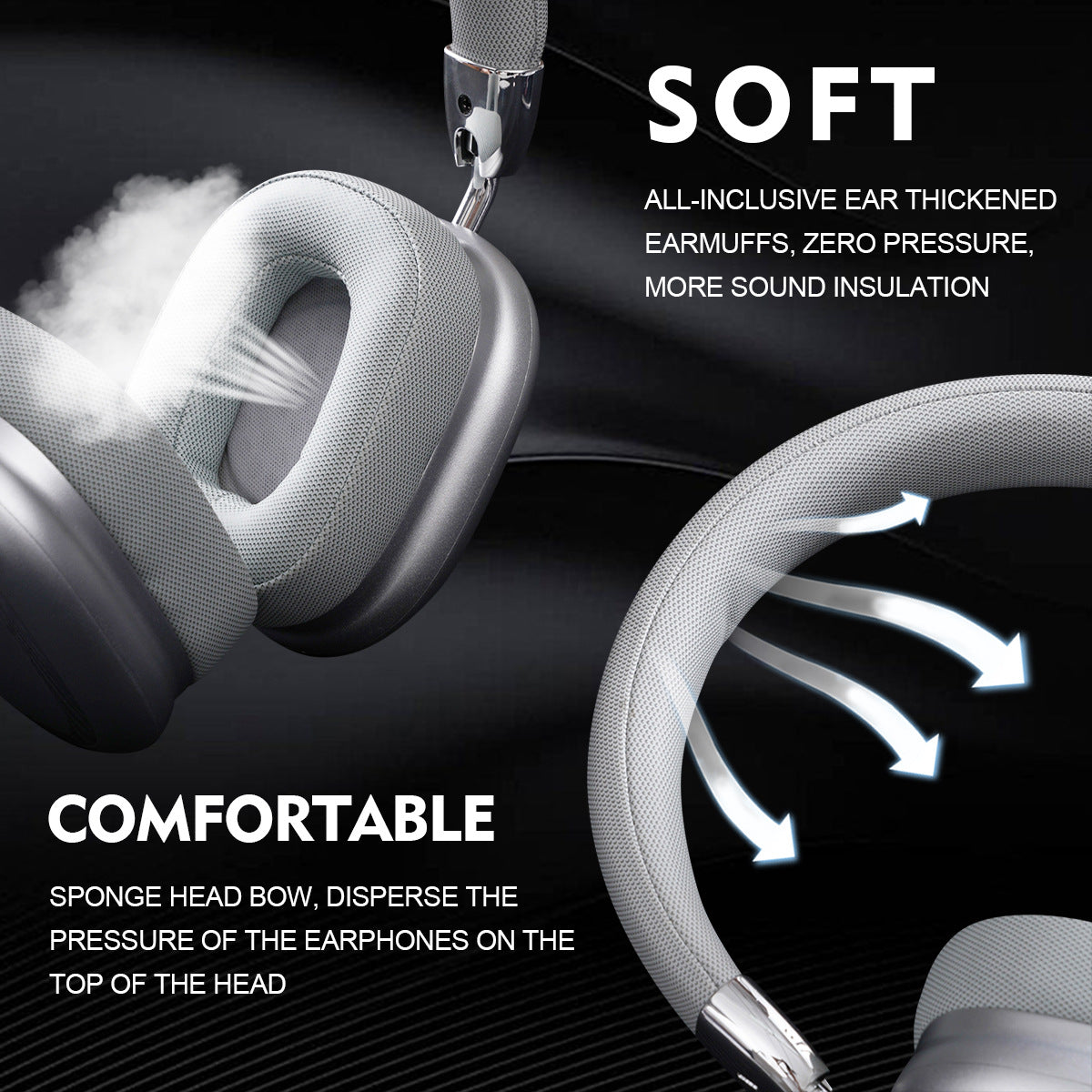 Blue Comfortable Bluetooth Over-Ear Headphones - Soft Earmuffs, Foldable Design, Stereo Sound
