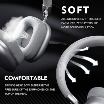 Silver Comfortable Bluetooth Over-Ear Headphones - Soft Earmuffs, Foldable Design, Stereo Sound