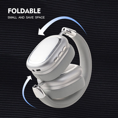 Silver Comfortable Bluetooth Over-Ear Headphones - Soft Earmuffs, Foldable Design, Stereo Sound