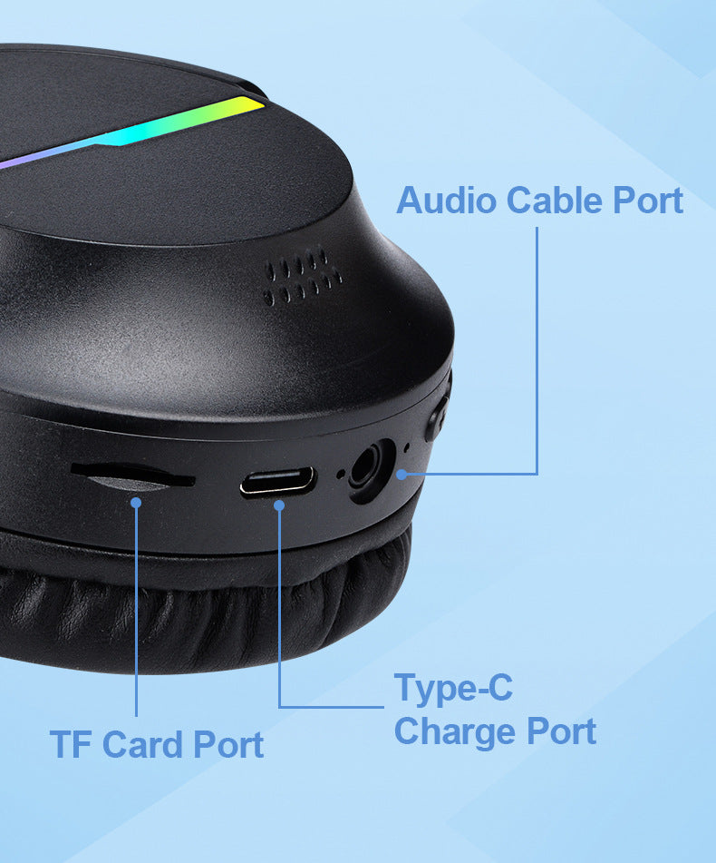 Khaki Wireless Gaming Headphones with Lights - Foldable Design, 40mm Drivers, Comfortable