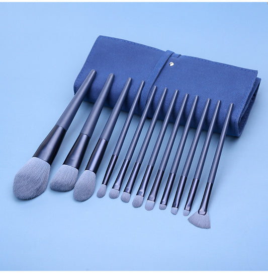 Blue Professional 12 Piece Makeup Brush Kit - Soft Synthetic Brushes for Face & Eyes