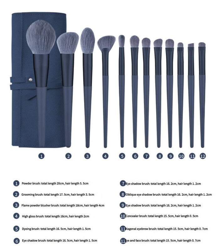 Blue Professional 12 Piece Makeup Brush Kit - Soft Synthetic Brushes for Face & Eyes