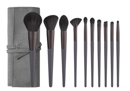 Modern Gray (Brush + Bag) 10 Piece Face Eye Makeup Brush Set - Premium Makeup Blending Brushes