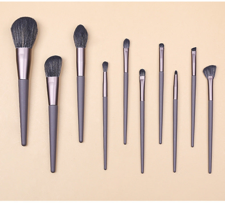 Modern Gray (Brush + Bag) 10 Piece Face Eye Makeup Brush Set - Premium Makeup Blending Brushes