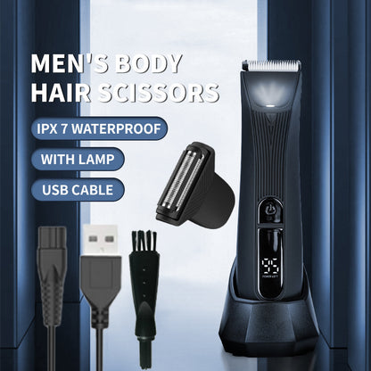 Dual Blades Men's Body Hair Scissors - USB Rechargeable, Waterproof with LED Light