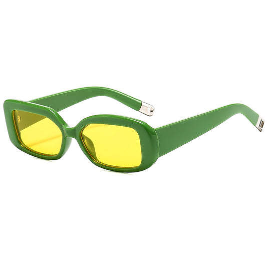 Green frame yellow film 2-pcs Retro Rectangular Sunglasses for Women & Men