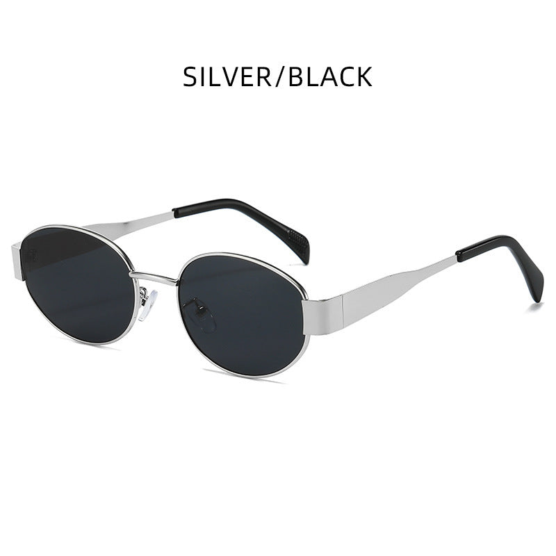 Silver + Black 2-PCS Retro Oval Sunglasses with UV Protection for Men & Women