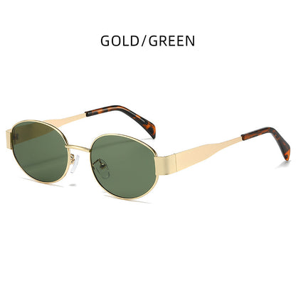 Gold + Green 2-PCS Retro Oval Sunglasses with UV Protection for Men & Women