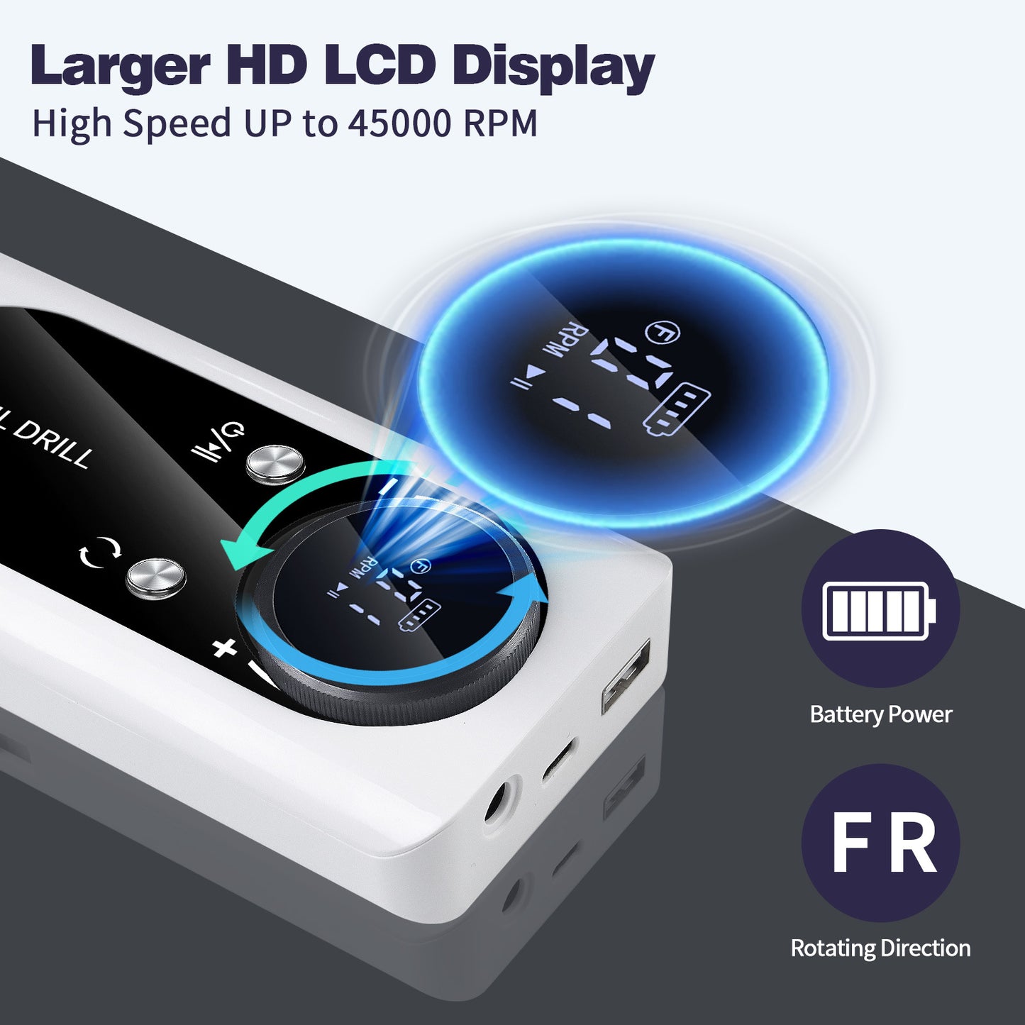 Pink+Blue Portable Electric Nail Drill - Rechargeable, Adjustable Speed, Low Vibration