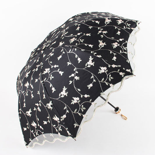 Ivy black Elegant Lace Parasol - UV Protection, Sun & Rain Umbrella, Tri-Fold Design