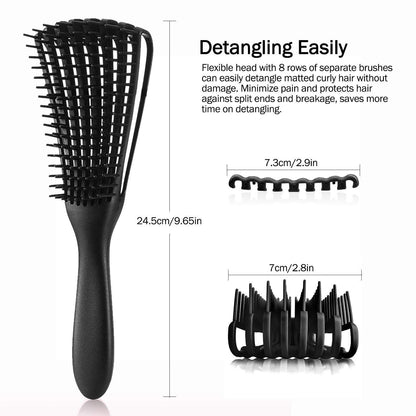 3 - pcs Black Detangling Brush - Octopus Design for Effortless Hair Care