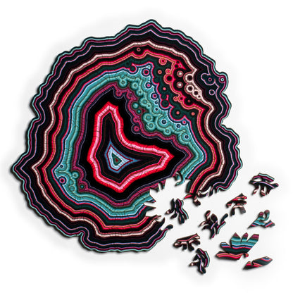 Black and Red Algorithmic Agate Jigsaw Puzzle - 164 Unique Wooden Pieces