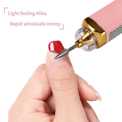 White Mini Electric Nail Polisher with USB Charging and 5 Grinding Heads