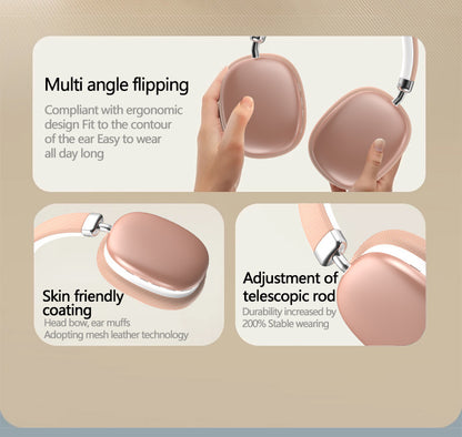 Pink Wireless Bluetooth Headphones - Over-Ear, Deep Bass, Foldable, Long Battery Life