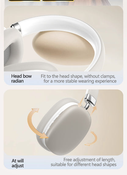 Beige Wireless Bluetooth Headphones - Over-Ear, Deep Bass, Foldable, Long Battery Life