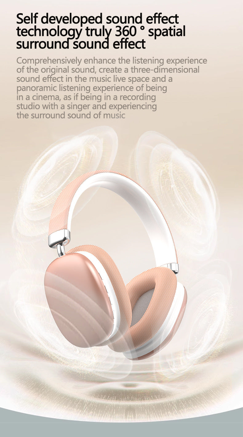 Beige Wireless Bluetooth Headphones - Over-Ear, Deep Bass, Foldable, Long Battery Life