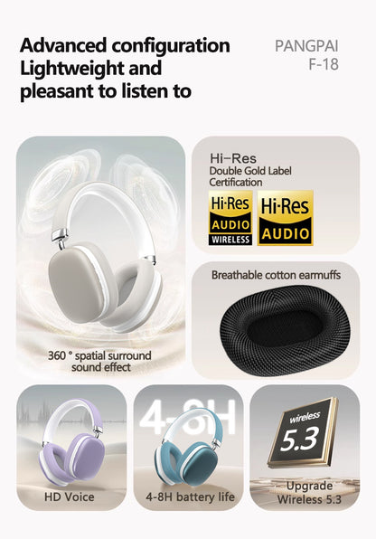 Blue Wireless Bluetooth Headphones - Over-Ear, Deep Bass, Foldable, Long Battery Life