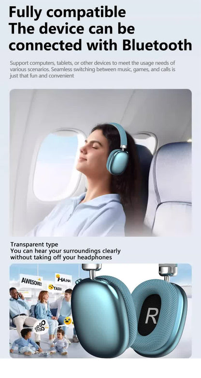 Black Comfortable Over-Ear Headphones - Hi-Fi Sound, Long Battery, Swivel Control