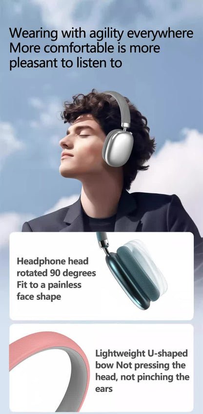 Black Comfortable Over-Ear Headphones - Hi-Fi Sound, Long Battery, Swivel Control