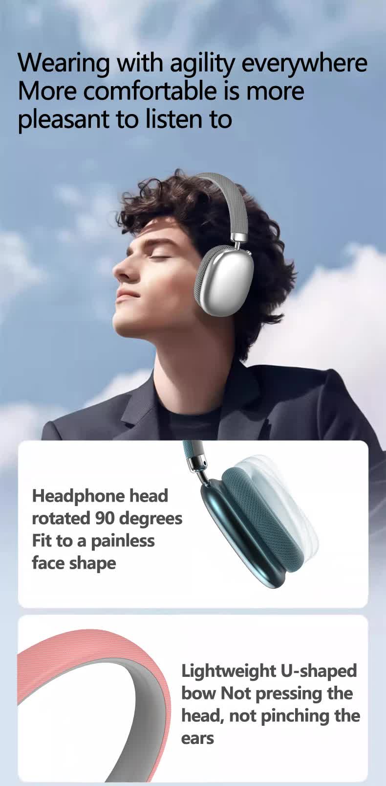 Pink Comfortable Over-Ear Headphones - Hi-Fi Sound, Long Battery, Swivel Control