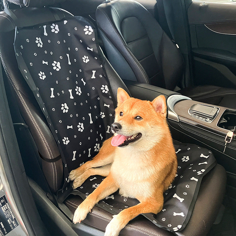 4 Pcs Black with Paw and Bone Print Waterproof Pet Car Seat Cover - Scratch-Resistant Oxford Cloth  for Dogs and Cats (106 x 49 cm)