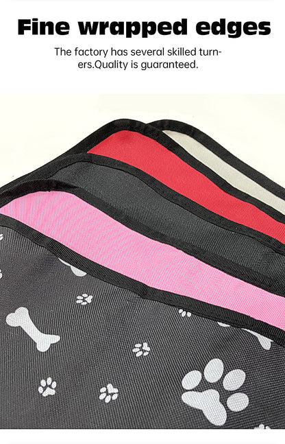 4 Pcs Black with Paw and Bone Print Waterproof Pet Car Seat Cover - Scratch-Resistant Oxford Cloth  for Dogs and Cats (106 x 49 cm)